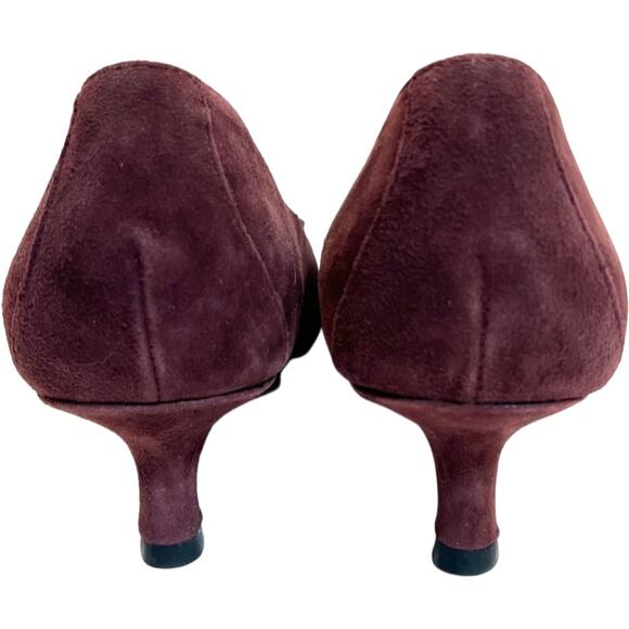 Donald J. Pliner Wine Burgundy Suede Kitten Heel Flower Toe Pumps 7 New No Box - Picture 7 of 9